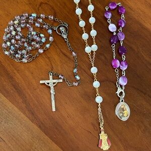 Vtg Ab Crystal Rosary and 2 prayer bracelets 3 prices